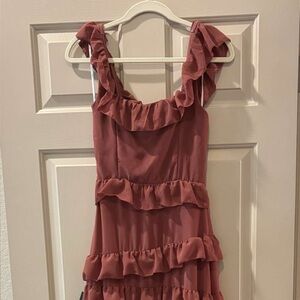 Lulu's Ruffled Asymmetrical Dress in Dusty Rose